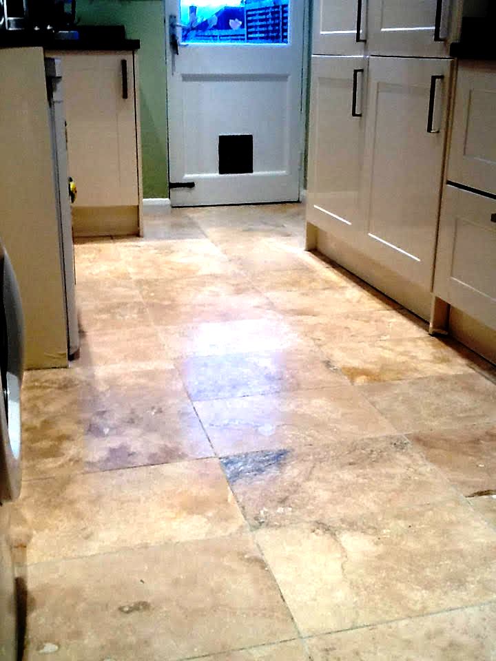 Travertine Tiled Kitchen with Stained Grout Northampton