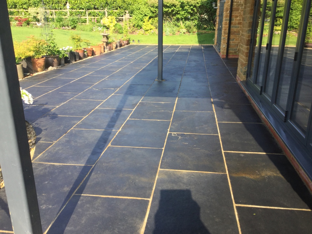 Black Limestone Patio After Cleaning Walgrave