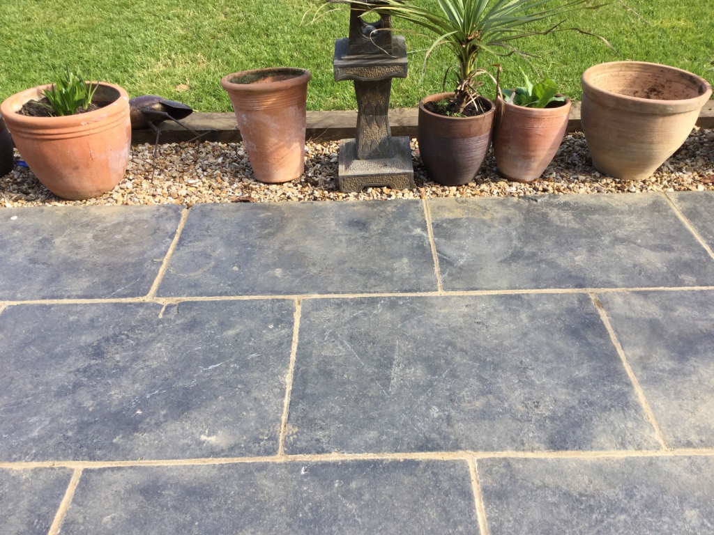 Black Limestone Patio Before Cleaning Walgrave
