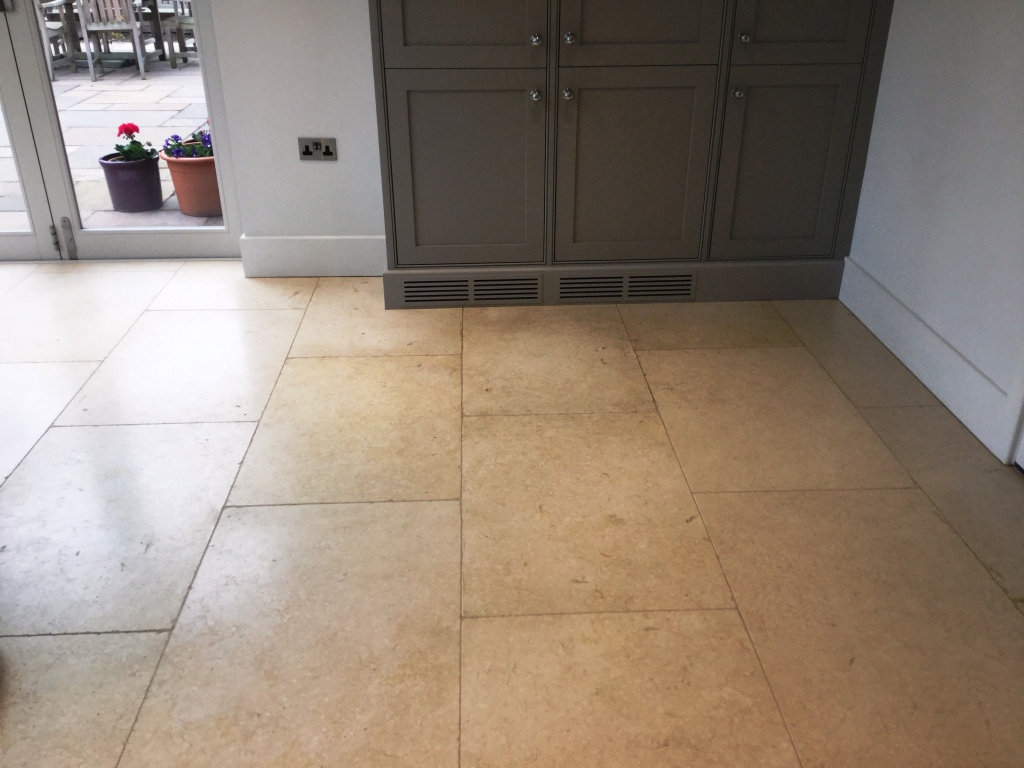 Limestone Floor With Grout Haze Before Cleaning Clipston
