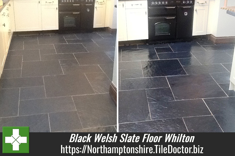 Cleaning and Sealing Black Welsh Slate Floor in Whilton