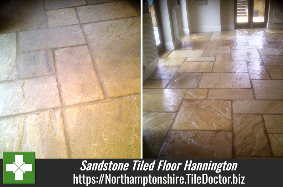Cleaning and Sealing a dirty Sandstone Tiled Floor in Hannington