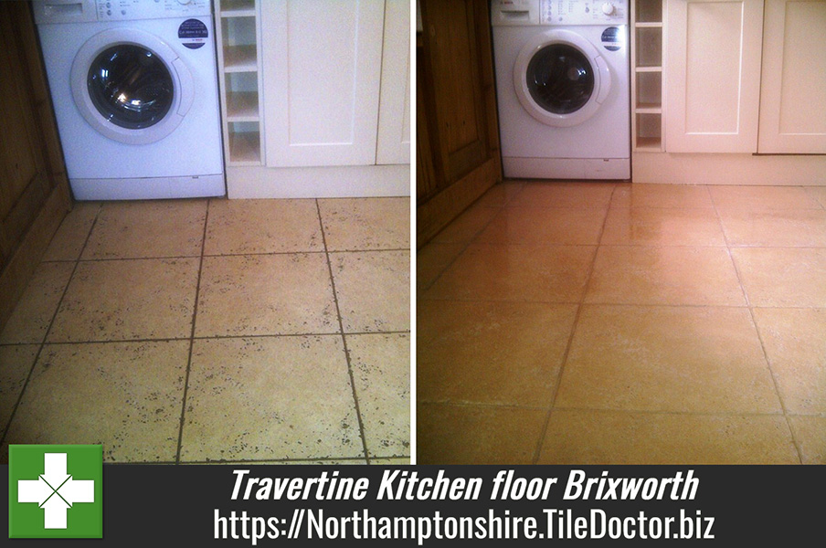 Travertine Kitchen floor Cleaned and Sealed in Brixworth