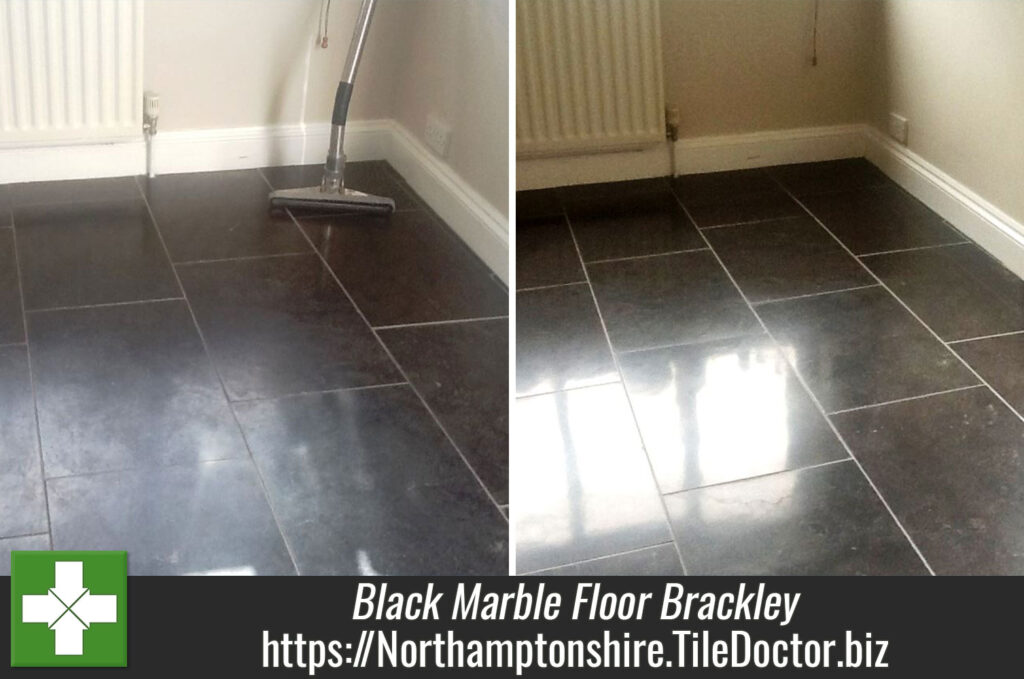 Putting the shine back on a Black Marble Floor in Brackley