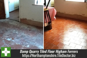 Extremely Dirty and Damp Quarry Tiled Floor Restored in Higham Ferrers