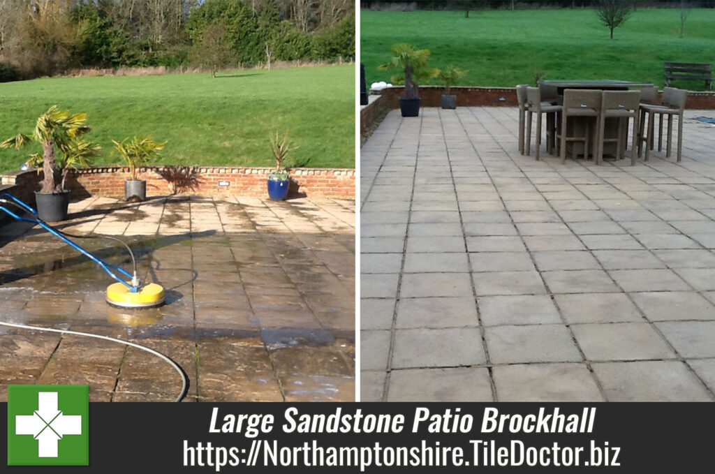 Large Sandstone Patio and Swimming Pool Area Cleaned in Brockhall