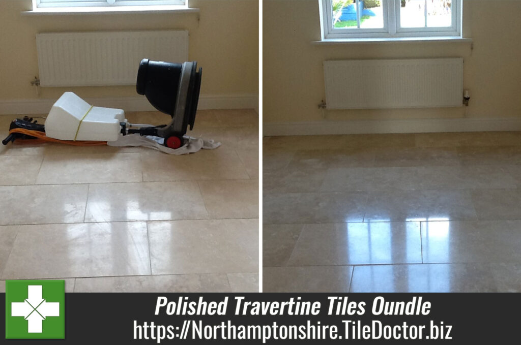 Polished Travertine Tiles with Pitting Issues Restored in Oundle