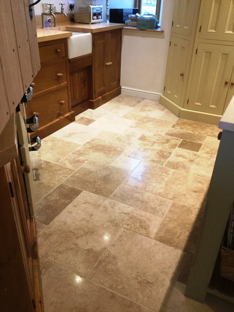 Travertine Kitchen Tiles After Cleaning Helmdon