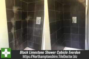 Removing Limescale staining from a Black Limestone Shower Cubicle in Everdon