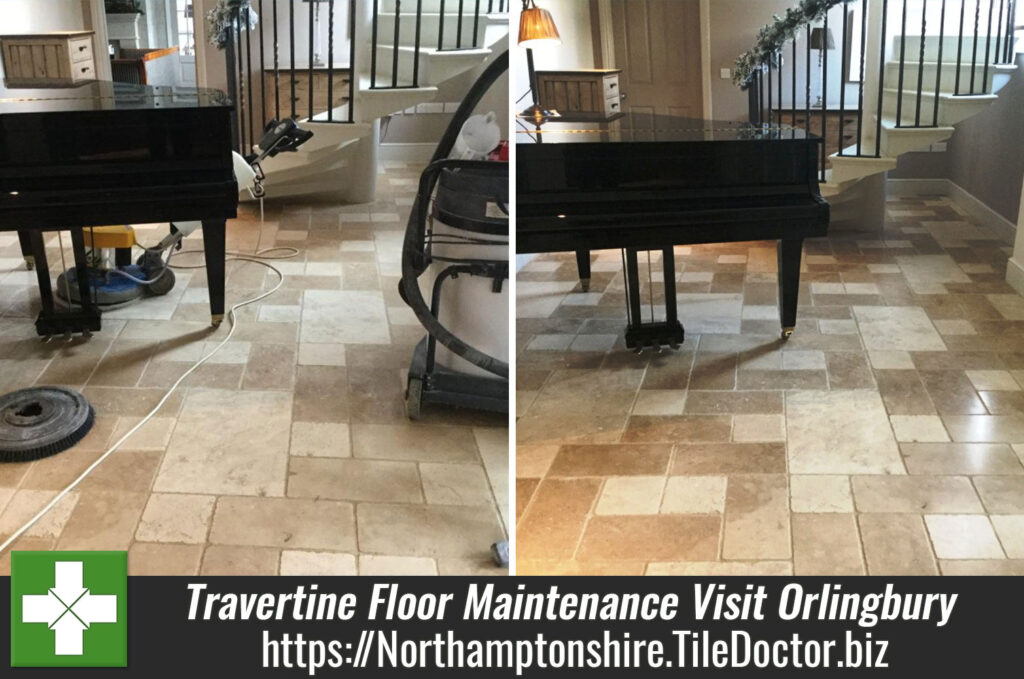 Travertine Tiled Floor Maintenance Visit in Orlingbury