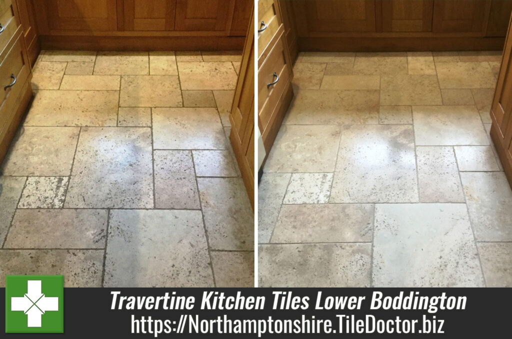 Tumbled Travertine Kitchen Tiles Rejuvenated in Lower Boddington