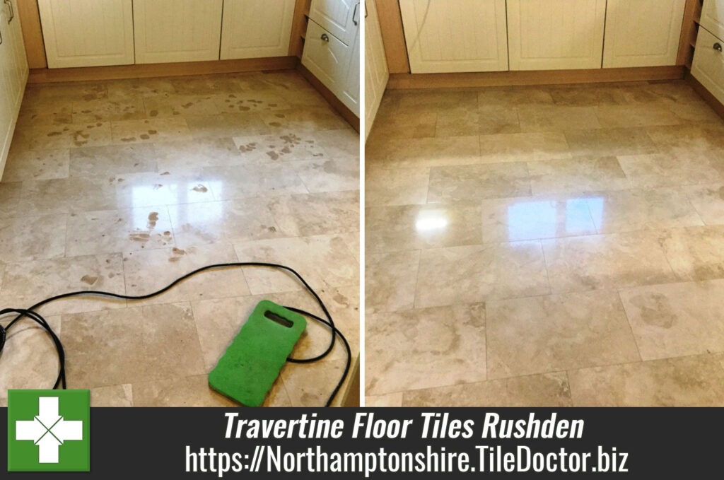 Pitted Travertine Floor Tiles Filled and Polished in Rushden