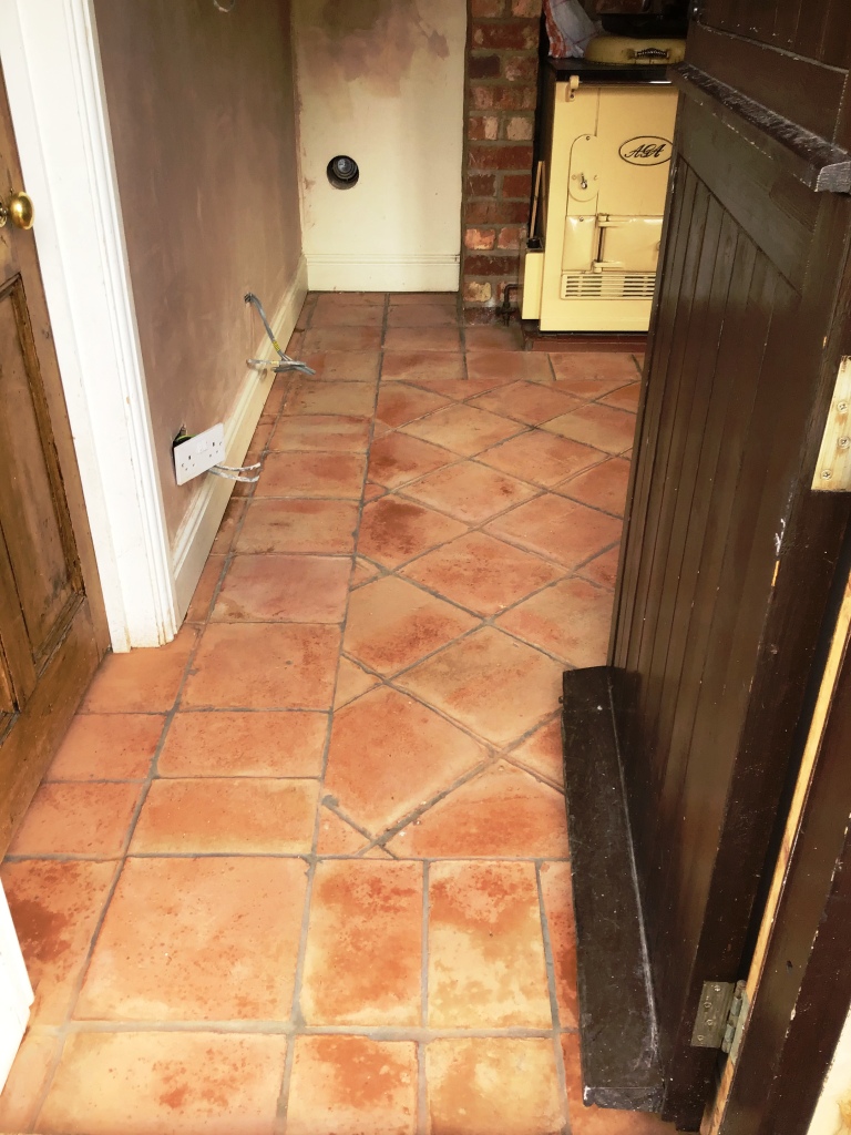 Terracotta Tiled Kitchen Floor During Restoration Moulton