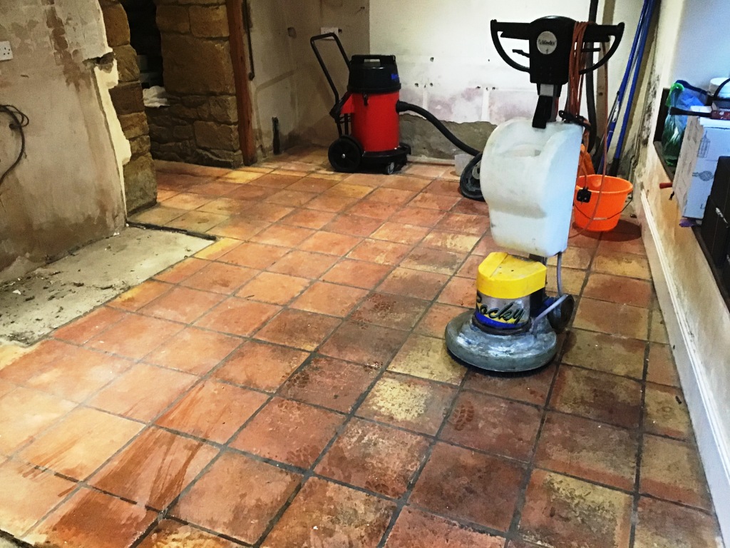 Terracotta Tiled Floor During Restoration Flore Village