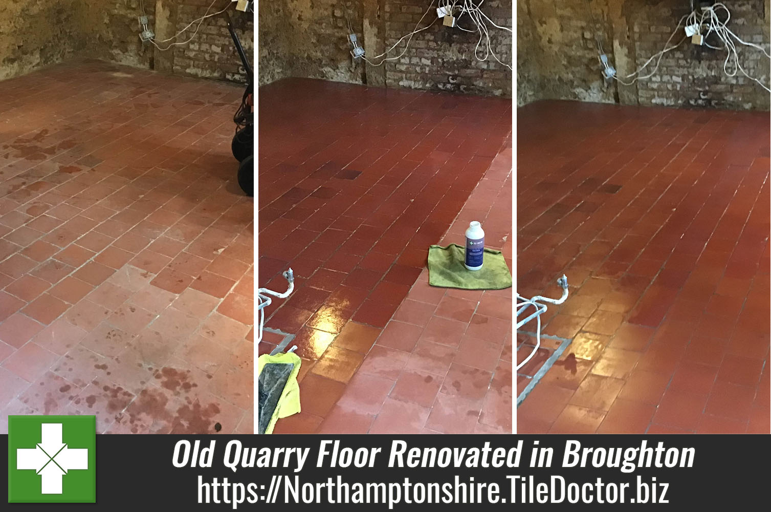 Victorian Quarry Tiled Floor Before and After Restoration Broughton