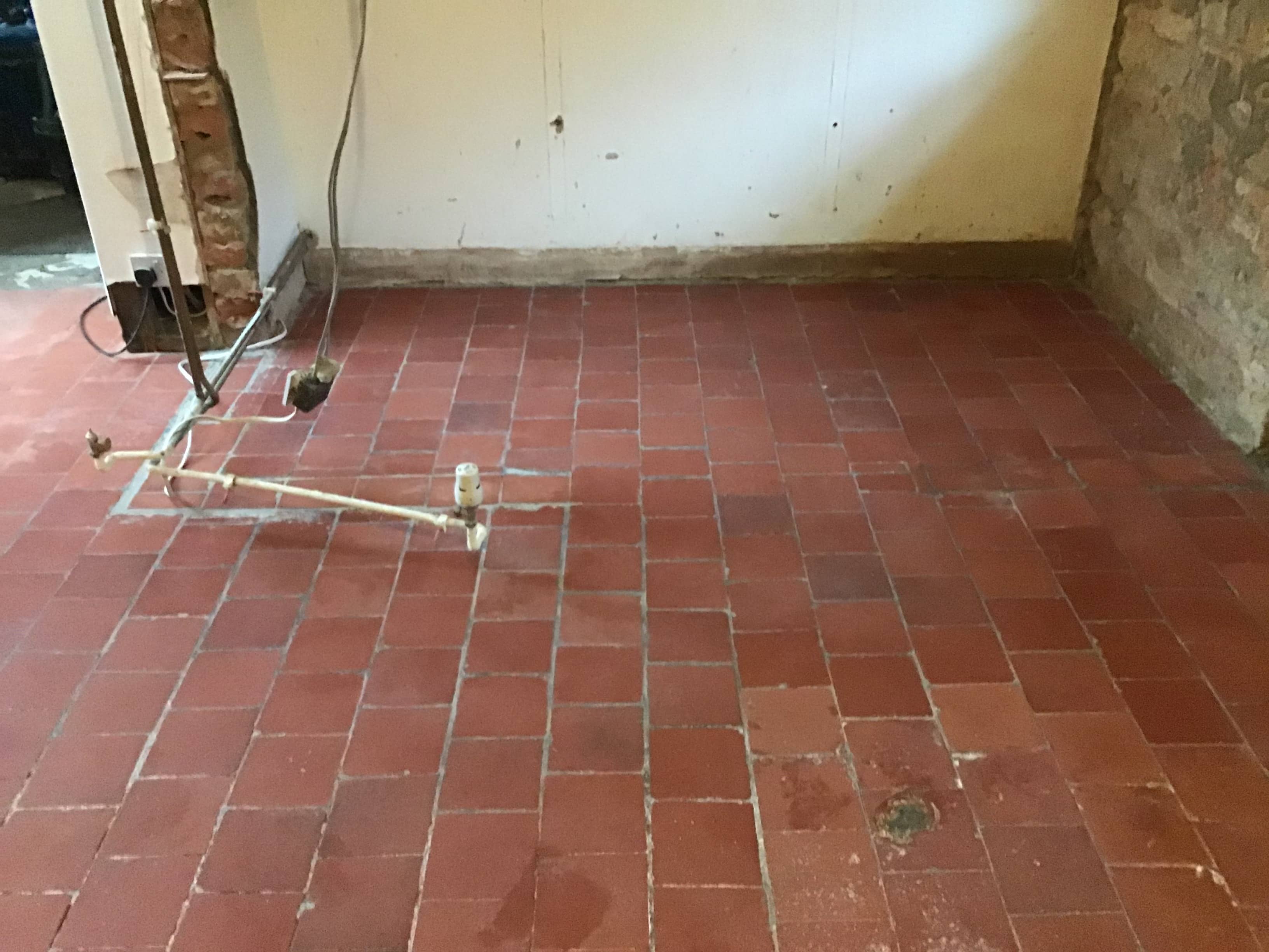 Victorian Quarry Tiled Floor During Restoration Broughto Cottage