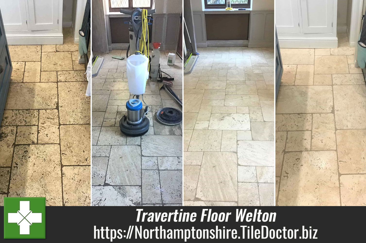 Travertine Tiled Hallway and Kitchen Floor Renovated Welton Daventry
