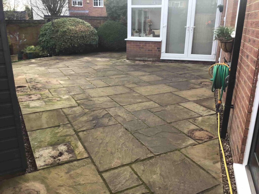 Indian Sandstone Patio Rushden Before Cleaning
