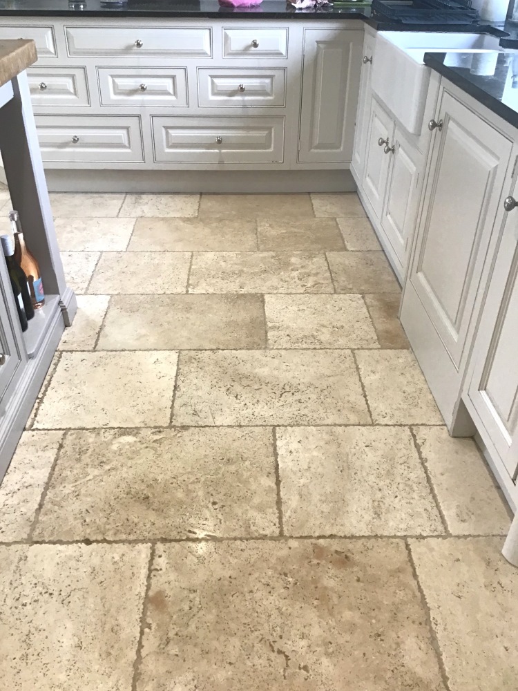 Tumbled Travertine Tiled Kitchen Floor After Cleaning Stanwick