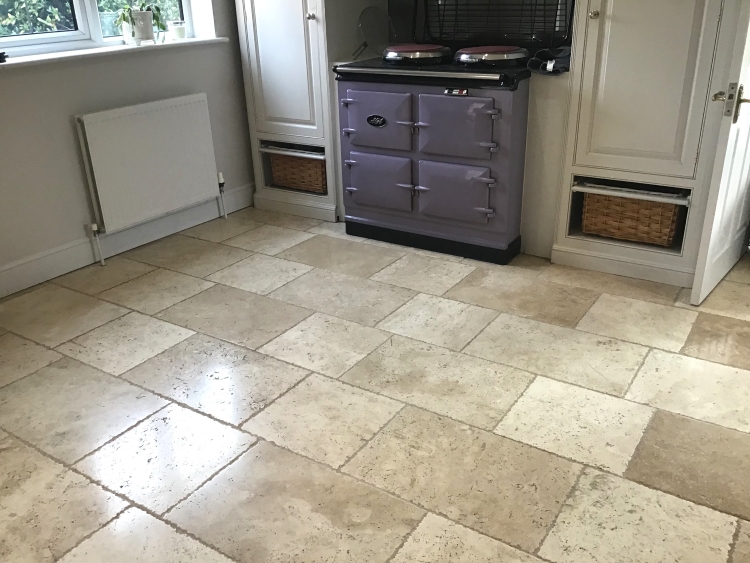 Tumbled Travertine Tiled Kitchen Floor After Cleaning Stanwick