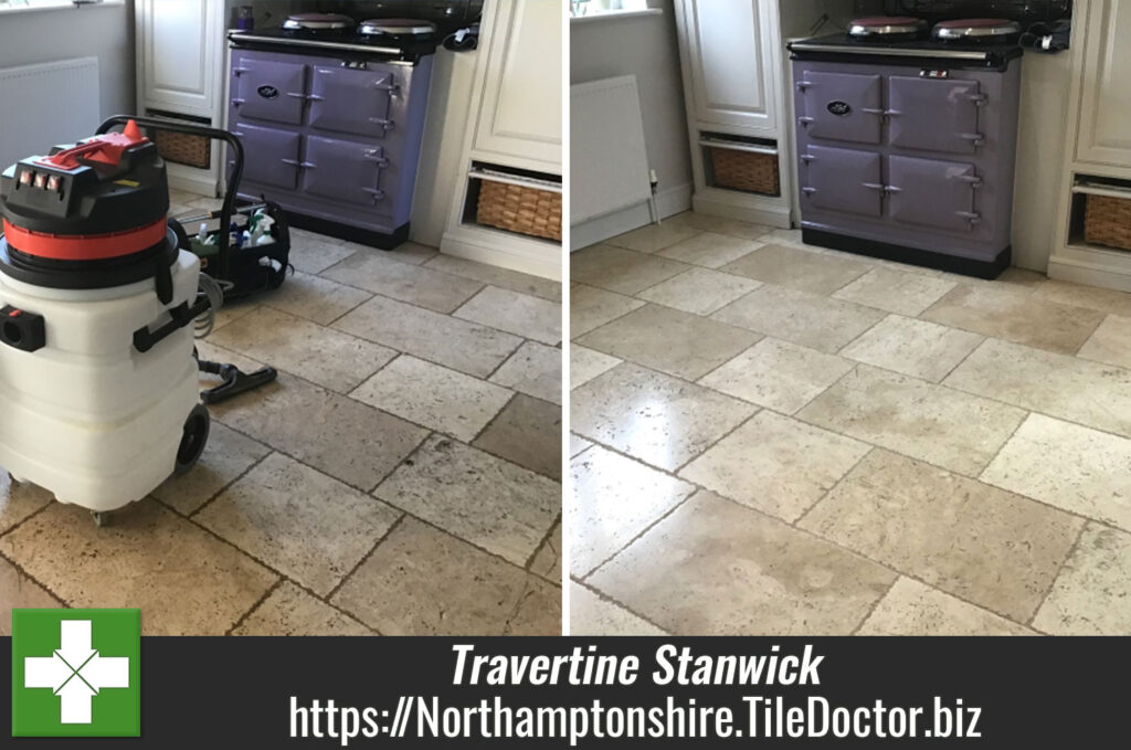 Tumbled Travertine Tiled Kitchen Floor Renovation Stanwick